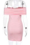 Pink Celebrities Solid Color Patchwork Backless Sequined Off Shoulder Wrapped Skirt Dresses