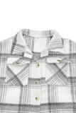 Light Gray Casual Plaid Pocket Buckle Patchwork Boat Neck Outerwear