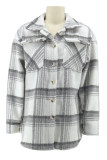 Light Gray Casual Plaid Pocket Buckle Patchwork Boat Neck Outerwear