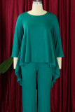 Tangerine Red Casual Solid Color Patchwork O Neck Tops
