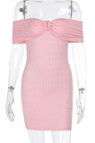 Pink Celebrities Solid Color Patchwork Backless Sequined Off Shoulder Wrapped Skirt Dresses