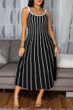White Casual Striped Print Patchwork Backless Spaghetti Strap Long Dresses