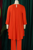 Tangerine Red Casual Solid Color Patchwork O Neck Tops