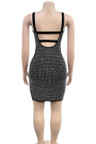White Sexy Solid Color Patchwork Backless Hot Drill Sling Dresses