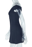 Black White Sexy Buttons Patchwork Backless Contrast Halter Wrapped Skirt Dresses