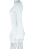 White Casual Solid Color Patchwork Strap Design O Neck Wrapped Skirt Dresses