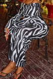 Black And White Elegant Stripe Patchwork Off Shoulder Long Dresses
