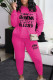 Rose Red Casual Letters Patchwork O Neck Long Sleeve Two Pieces