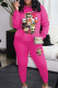Rose Red Casual Print Pocket Patchwork O Neck Long Sleeve Two Pieces