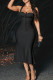 Black Elegant Solid Color Patchwork Backless Sling Dresses