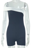Black White Sexy Patchwork Backless Contrast Oblique Collar Regular Rompers