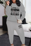 Rose Red Casual Letters Patchwork O Neck Long Sleeve Two Pieces