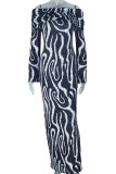 Black And White Elegant Stripe Patchwork Off Shoulder Long Dresses