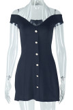 Black White Sexy Buttons Patchwork Backless Contrast Halter Wrapped Skirt Dresses
