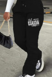 Red Casual Print Draw String Pocket Patchwork Regular Mid Waist Conventional Positioning Print Bottoms