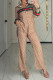 Brown Casual Stripe Letters Patchwork Solid Color Turndown Collar Long Sleeve Two Pieces