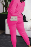 Rose Red Casual Letters Patchwork O Neck Long Sleeve Two Pieces