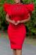 Red Elegant Solid Color Patchwork Pearls Decor O Neck Wrapped Skirt Dresses
