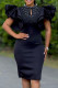 Black Elegant Solid Color Patchwork Pearls Decor O Neck Wrapped Skirt Dresses