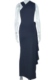 Orange Elegant Solid Color Patchwork Flower Shape Oblique Collar Irregular Dresses