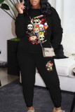 Rose Red Casual Print Pocket Patchwork O Neck Long Sleeve Two Pieces