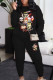Black Casual Print Pocket Patchwork O Neck Long Sleeve Two Pieces