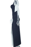 Black White Sexy Hollow Out Patchwork Contrast Long Dresses