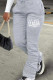 Grey Casual Print Draw String Pocket Patchwork Regular Mid Waist Conventional Positioning Print Bottoms