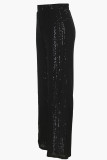 Black Casual Solid Color Sequins Patchwork Loose Mid Waist Wide Leg Patchwork Bottoms