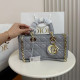 Blue Gray Celebrities Solid Color Patchwork Metal Accessories Trim Texture Bags