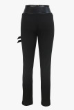 Black Casual Solid Color Patchwork Zipper Skinny Conventional Patchwork Bottoms