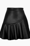 Black Sexy Solid Color Patchwork Ruched Boot Cut Mid Waist Patchwork Bottoms