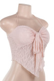 Pink Sexy Solid Color Lace Patchwork Backless Halter Tops