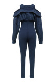 Blue Sexy Casual Solid Color Patchwork Spaghetti Strap Bodycon Jumpsuits