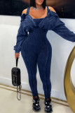 Blue Sexy Casual Solid Color Patchwork Spaghetti Strap Bodycon Jumpsuits