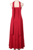 Red Elegant Solid Color Lace Patchwork Strapless Long Dresses