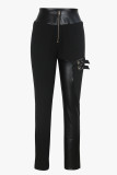 Black Casual Solid Color Patchwork Zipper Skinny Conventional Patchwork Bottoms