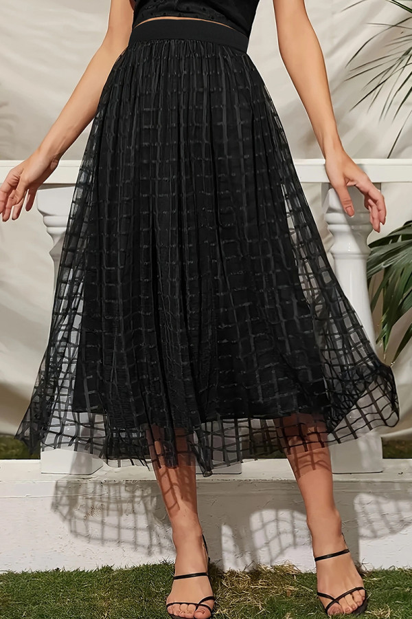 Black Casual Plaid Patchwork A Line Plus Size 