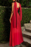 Red Elegant Solid Color Lace Patchwork Strapless Long Dresses