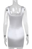 White Sexy Solid Color Patchwork Backless Spaghetti Strap Sling Dresses