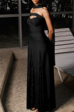 Red Elegant Solid Color Lace Patchwork Strapless Long Dresses