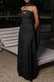Red Elegant Solid Color Lace Patchwork Strapless Long Dresses