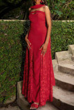 Red Elegant Solid Color Lace Patchwork Strapless Long Dresses