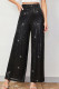 Black Casual Solid Color Sequins Patchwork Loose Mid Waist Wide Leg Patchwork Bottoms