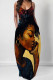 Shallow Yellow Casual Print Pocket Patchwork Spaghetti Strap Sling Dresses