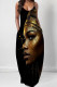 Black Gold Casual Print Pocket Patchwork Spaghetti Strap Sling Dresses