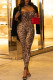Leopard Print Casual Leopard Print Patchwork Backless Spaghetti Strap Skinny Jumpsuits