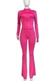Turquoise Casual Solid Color Patchwork Zipper Zipper Collar Long Sleeve Two Pieces