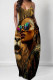 Antique Brass Casual Print Pocket Patchwork Spaghetti Strap Sling Dresses