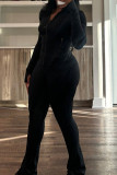 Turquoise Casual Solid Color Patchwork Zipper Zipper Collar Long Sleeve Two Pieces